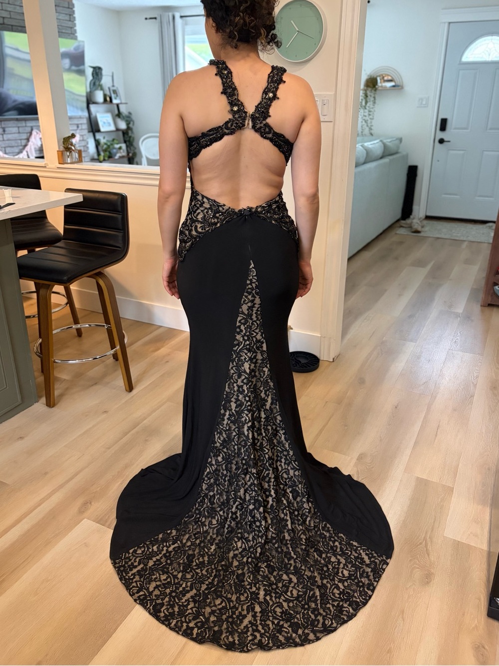 Mac Duggal Black and Gold Backless Gown